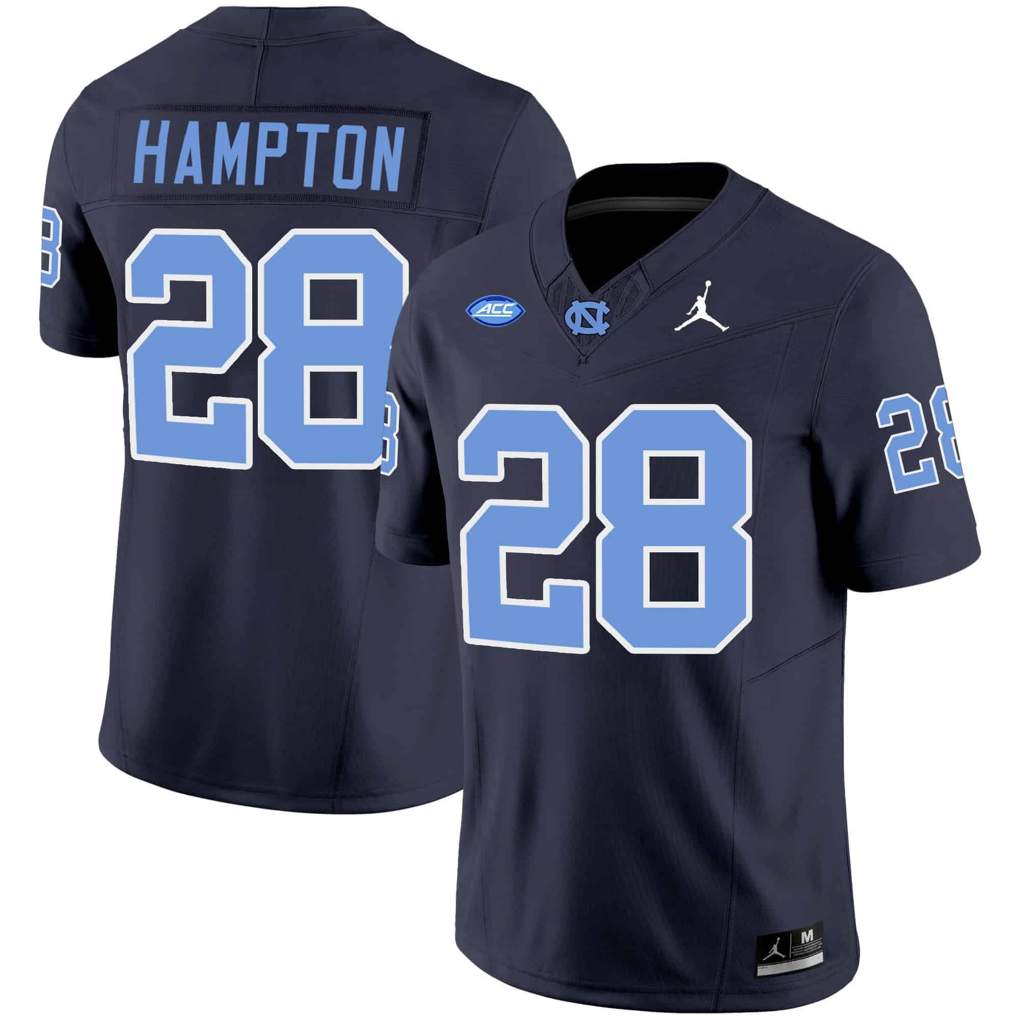 Men North Carolina Tar Heels #28 Hampton Drak Blue 2024 Vapor Limited NCAA Jersey style 1